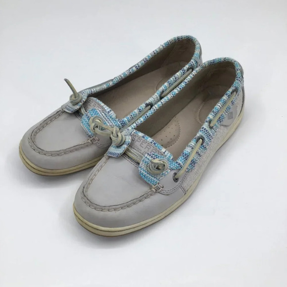 Women's Sperry Topsider Boat Shoes 8.5 Loafers Angelfish Rafia Slip On Blue Gray - Picture 3 of 14